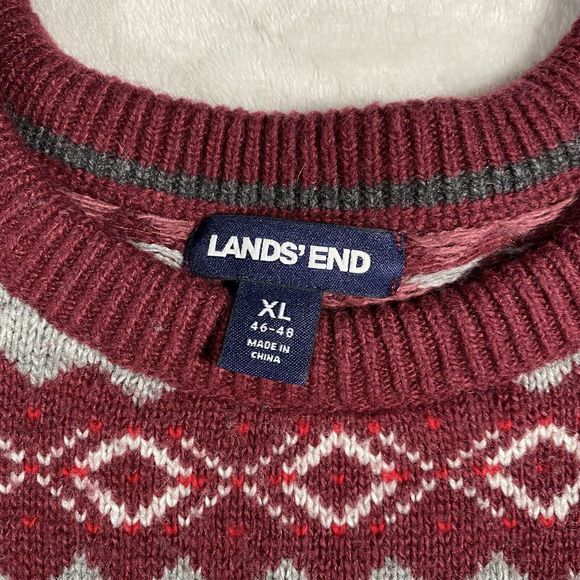 Lands' End Fair Isle Nordic Sweater Ski Wool Blend Pullover Holiday Men's Sz XL - Picture 3 of 8